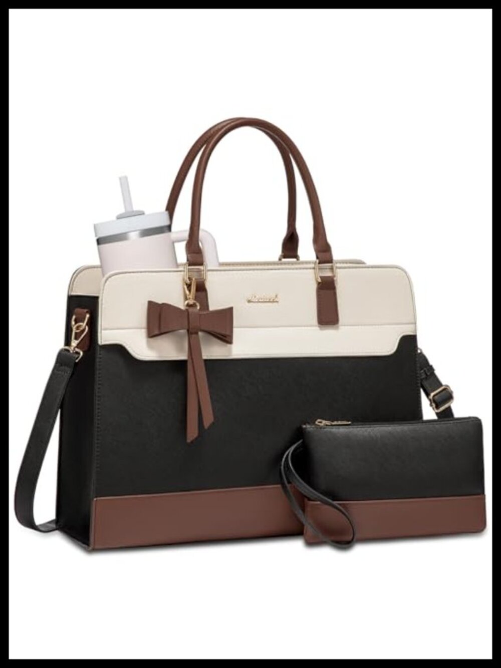 LOVEVOOK Laptop Tote Bag for Women PU Leather Waterproof Work Bag Fits 15.6"